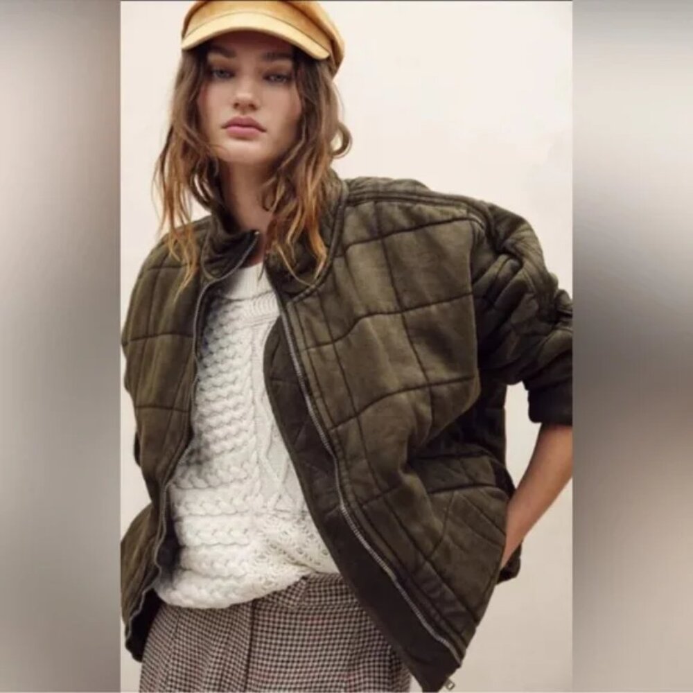 Free People Dolman Quilted Knit Jacket - Dusted Military Green
